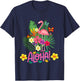 Aloha Flamingo Tropical Flowers and Butterflies , Black, S T-Shirt - T-Shirt | Navy