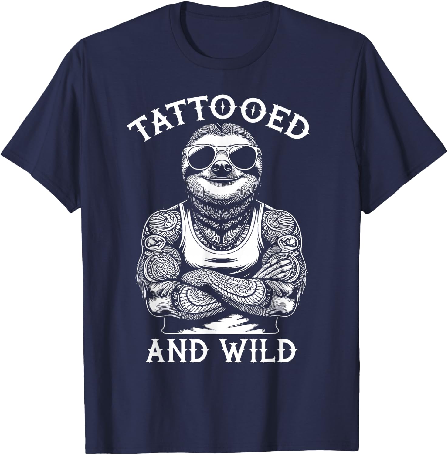 Tattooed And Wild Funny Inked Sloth Animal Tattoo Lover T-Shirt - T-Shirt | Navy