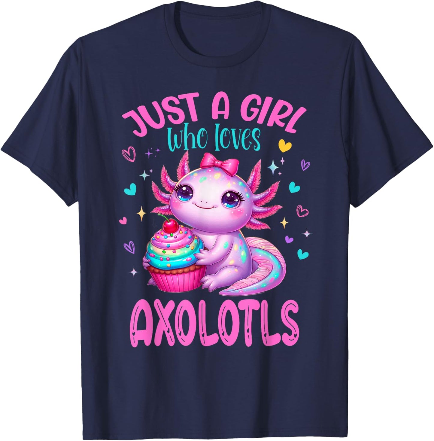Just Girl Who Loves Pink Axolotl Birthday Party Outfit T-Shirt - T-Shirt | Navy