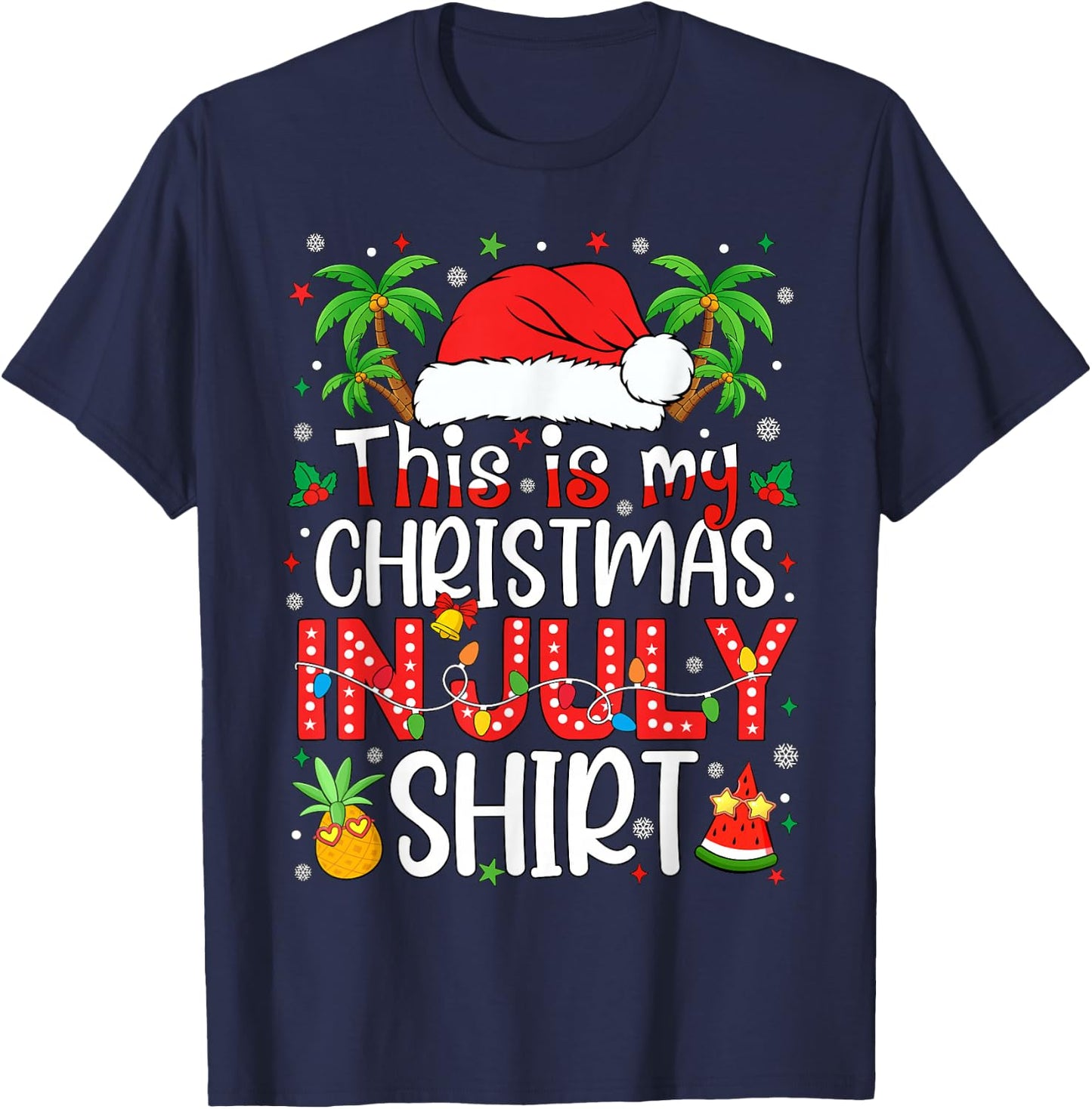 Christmas in July Shirt Santa Hat Summer Beach Vacation Xmas T-Shirt - T-Shirt | Navy