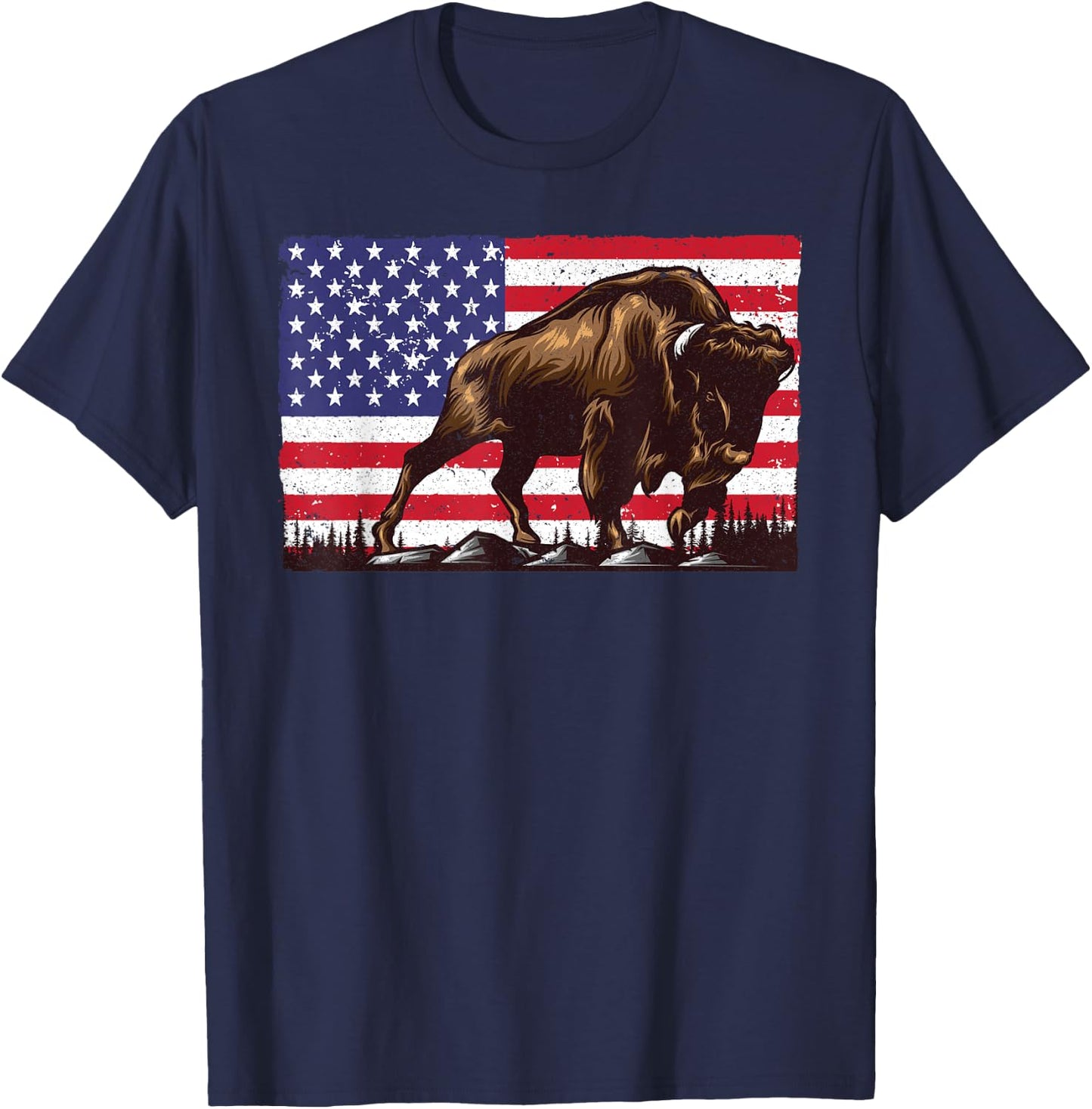 Cute Bison Design Women Kids Buffalo Bison Lovers T-Shirt - T-Shirt | Navy
