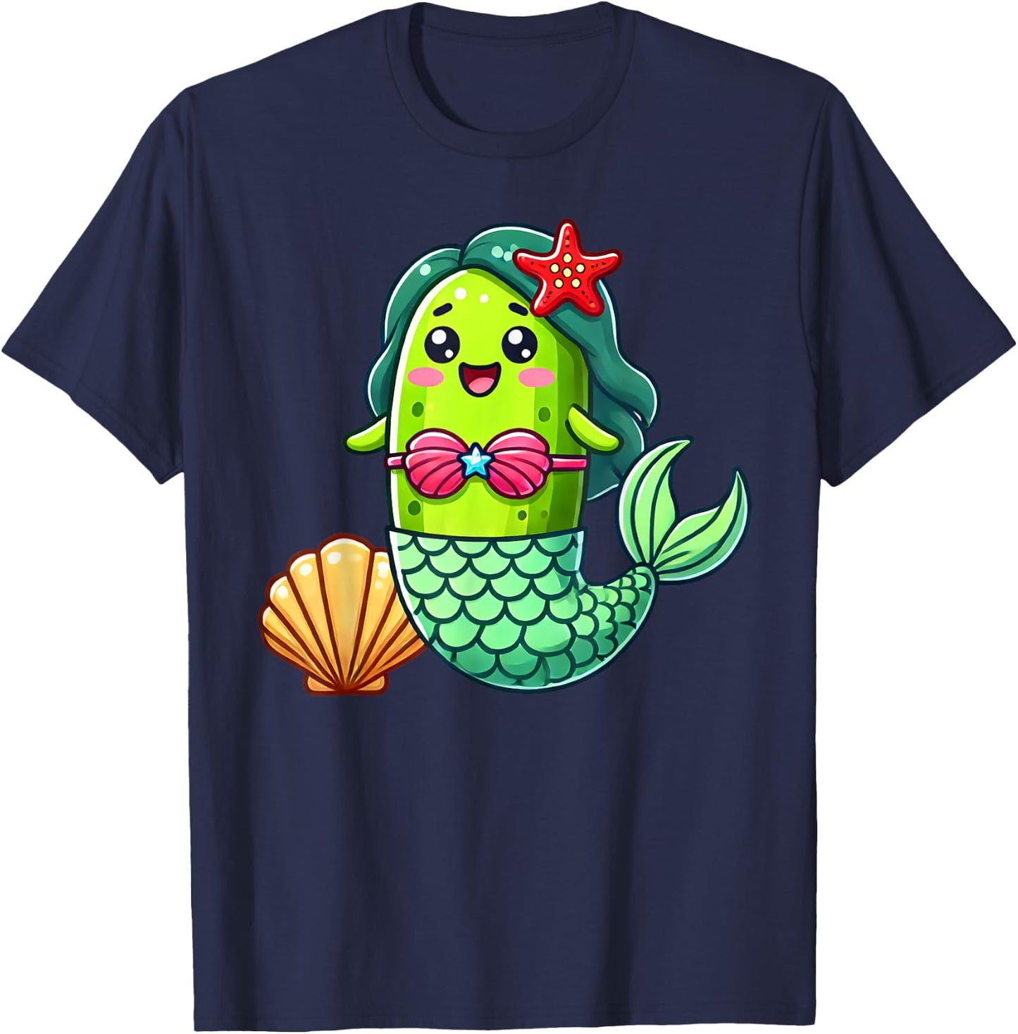 Cucumber Pickle Funny Mermaid Vegan Cute Boys Girls Kids T-Shirt - T-Shirt | Navy