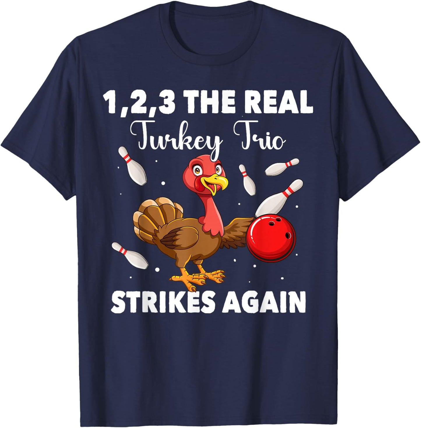 Thanksgiving Bowling Player Bowler Turkey Bowling T-Shirt - T-Shirt | Navy