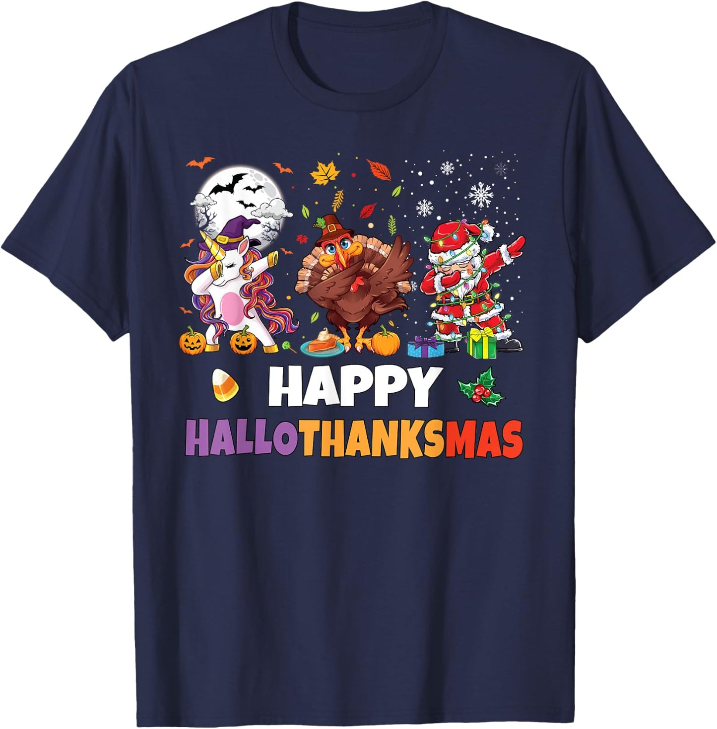 Hallothanksmas Shirt Kids Women Men Halloween Christmas T-Shirt - T-Shirt | Navy
