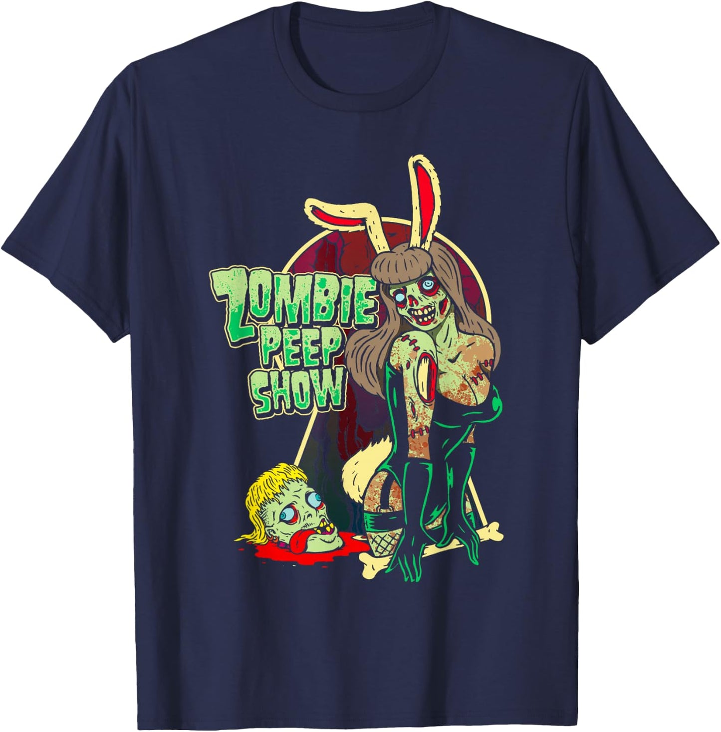 Goth Girl Pinup Zombie Peep Show Bunny T-Shirt - T-Shirt | Navy