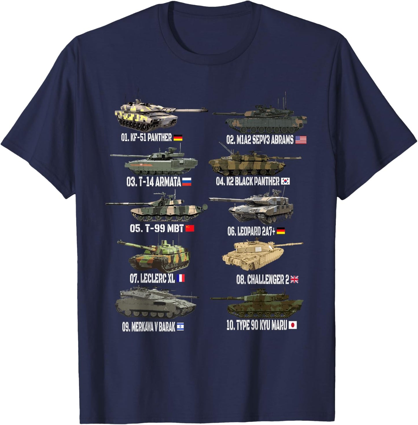 Top 10 Best Main Battle Tanks Abrams M1A2 SEPV3 Merkava V T-Shirt - T-Shirt | Navy