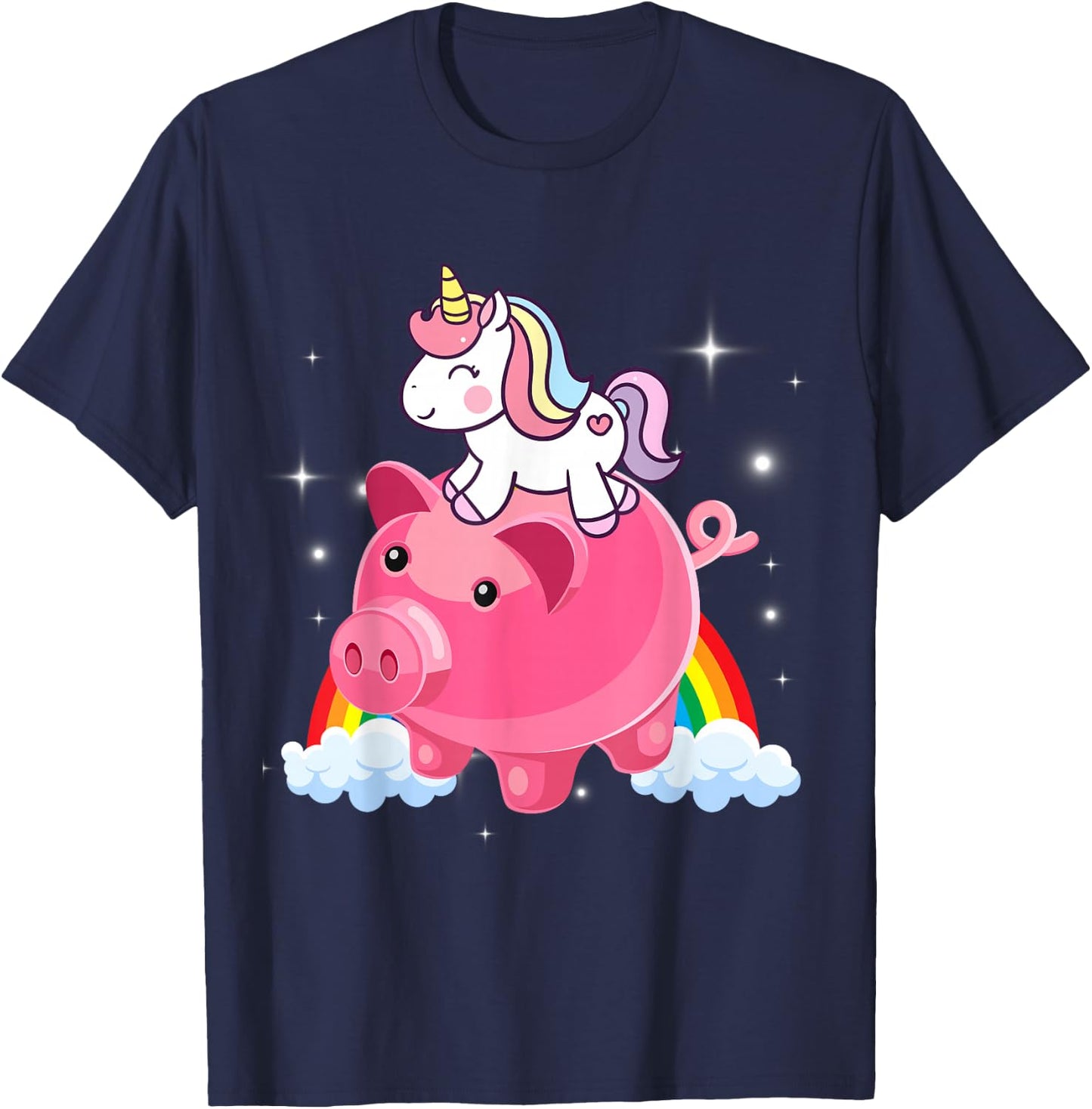 Unicorn Riding Piggy Bank Women Men Kids Teens Boys Girls T-Shirt - T-Shirt | Navy