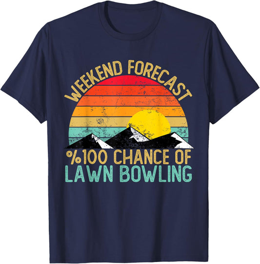 Weekend Forecast Lawn Bowling Shirts Funny Retro T-Shirt - T-Shirt | Navy