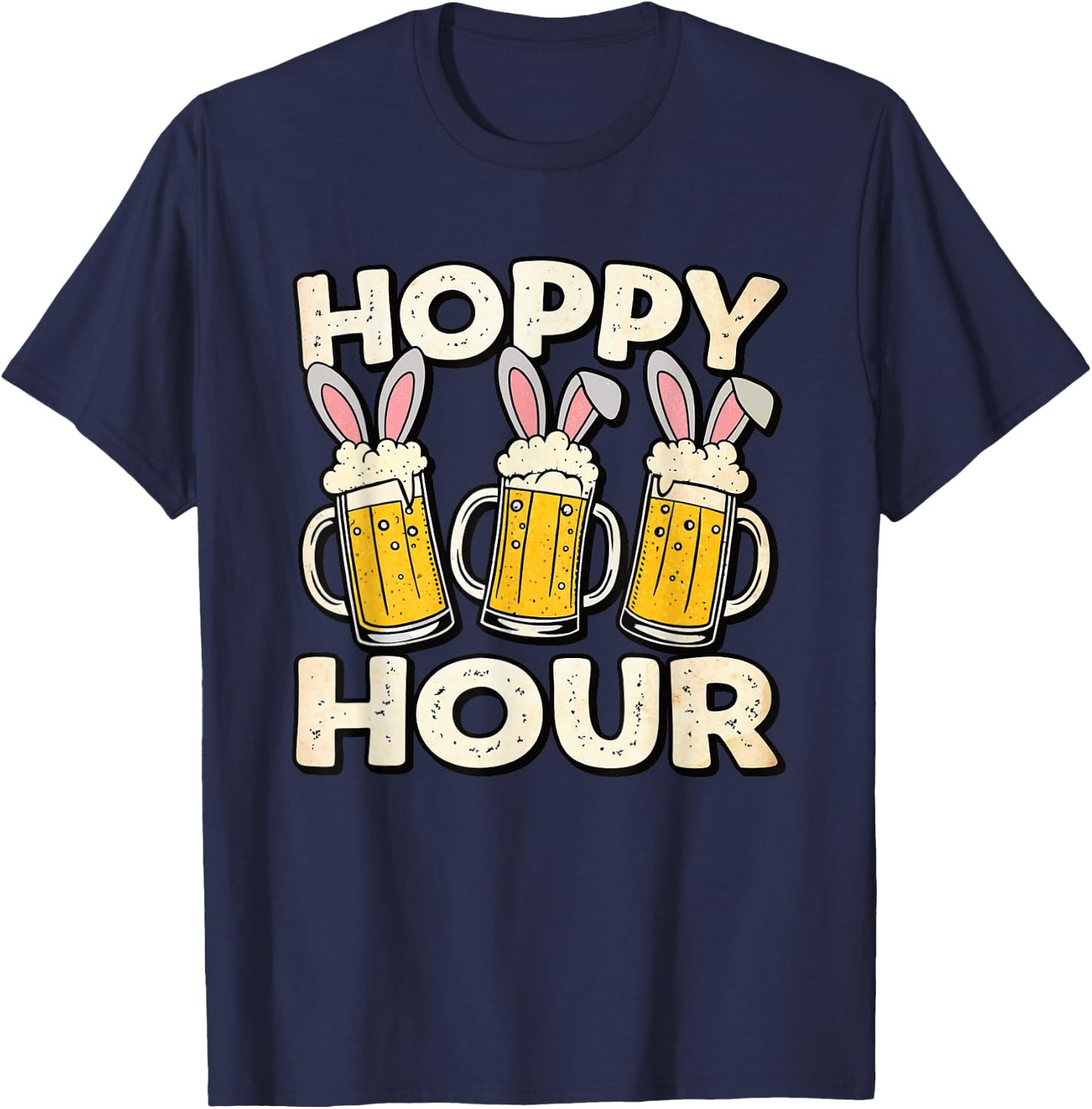 Hoppy Hour Funny Easter Beer Mug Bunny Ears Drinking Party T-Shirt - T-Shirt | Navy