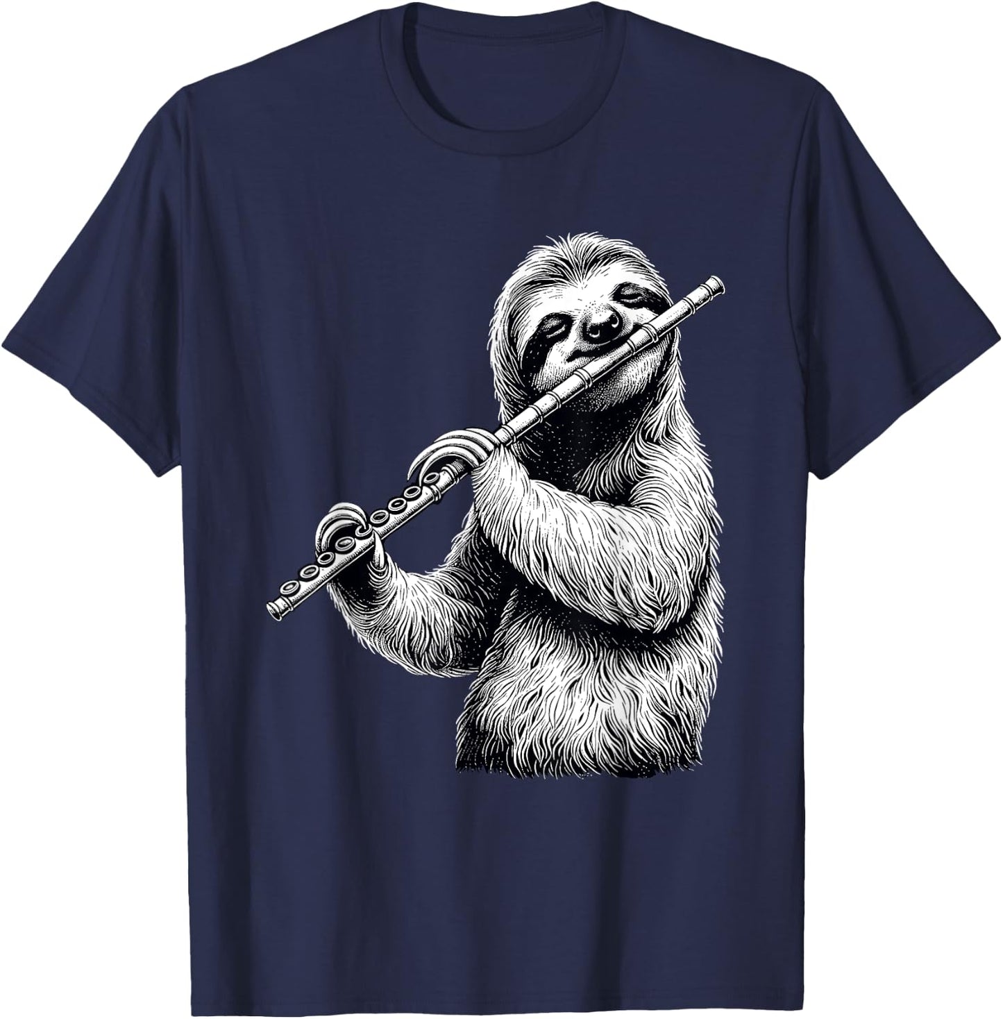 Sloth Playing Flute Flutist Player Instrument Musician T-Shirt - T-Shirt | Navy