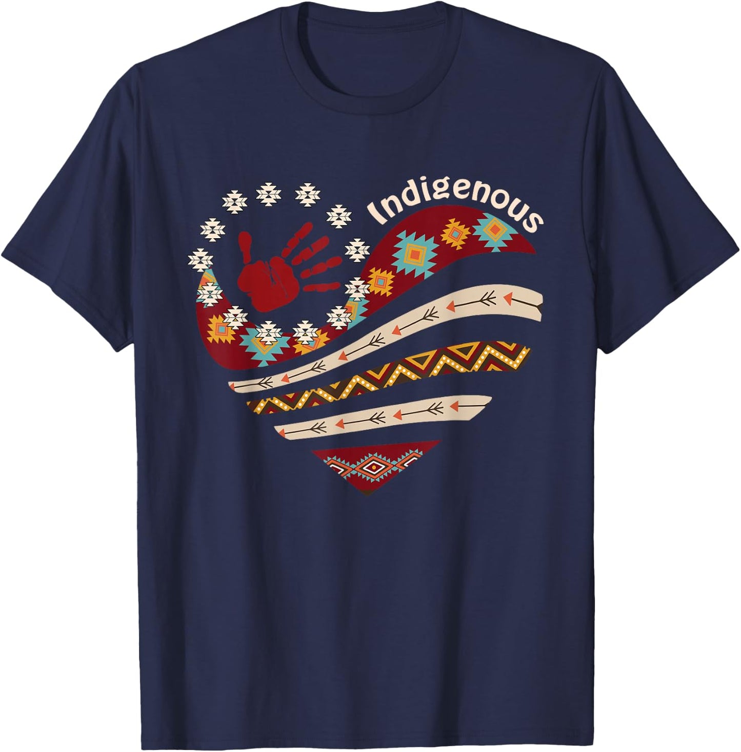 Indigenous Native American Blood Red Hand Heart Shape T-Shirt - T-Shirt | Navy