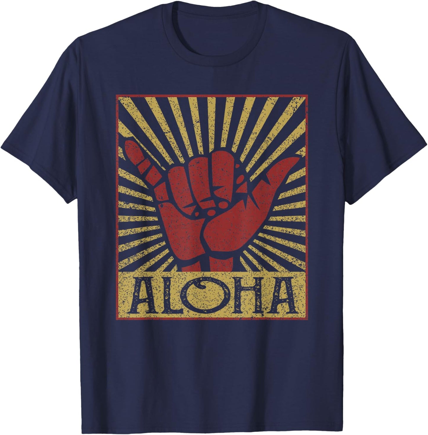 Aloha Hawaiian Hawaii Vintage Distressed Shaka Sign T-Shirt - T-Shirt | Navy