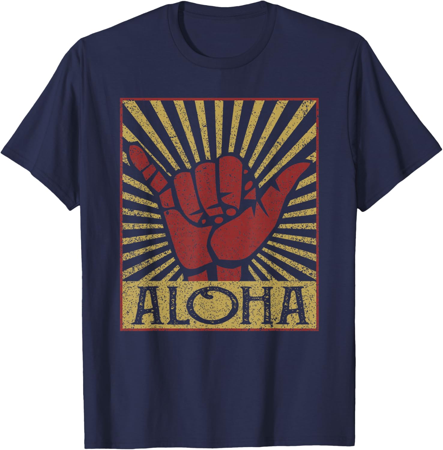 Aloha Hawaiian Hawaii Vintage Distressed Shaka Sign T-Shirt - T-Shirt | Navy
