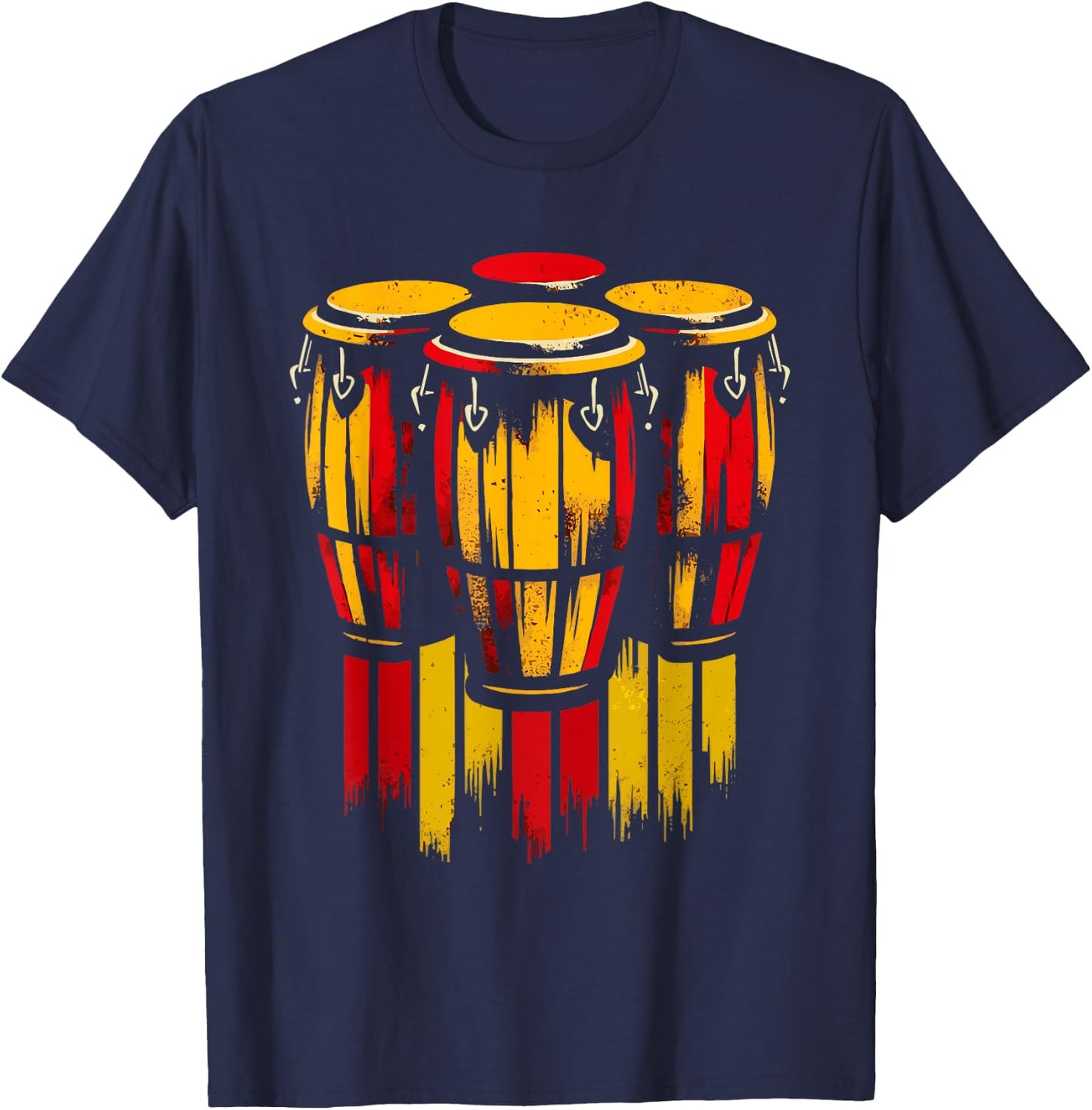 Vibrant Red Yellow Bongos Drums Graphic T-Shirt - T-Shirt | Navy