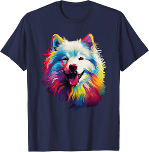 Watercolour Colourful Samoyed Dogs T-Shirt - T-Shirt | Navy