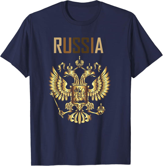 Russia Emblem | Russian Eagle | Russian Flag T-Shirt - T-Shirt | Navy