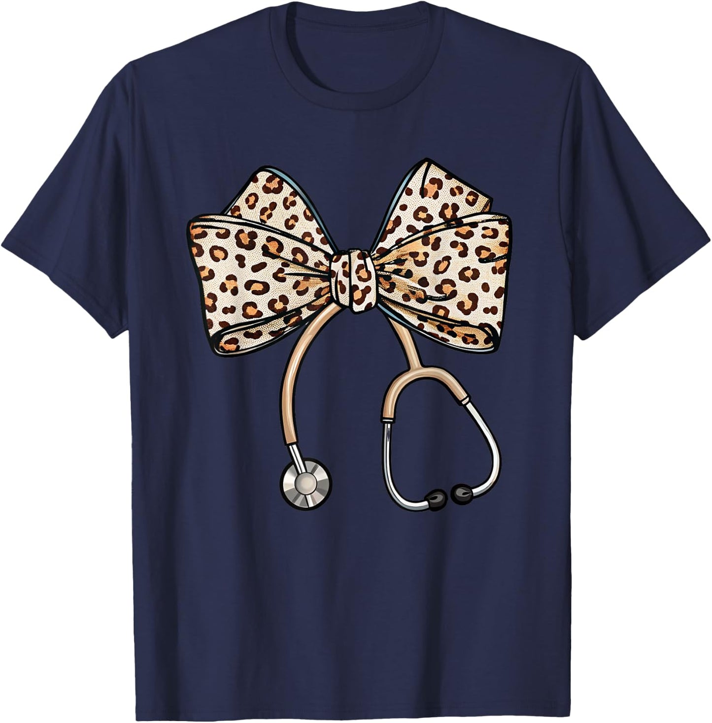 Coquette Nurse Stethoscope Leopard Coquette Bow Aesthetic T-Shirt - T-Shirt | Navy