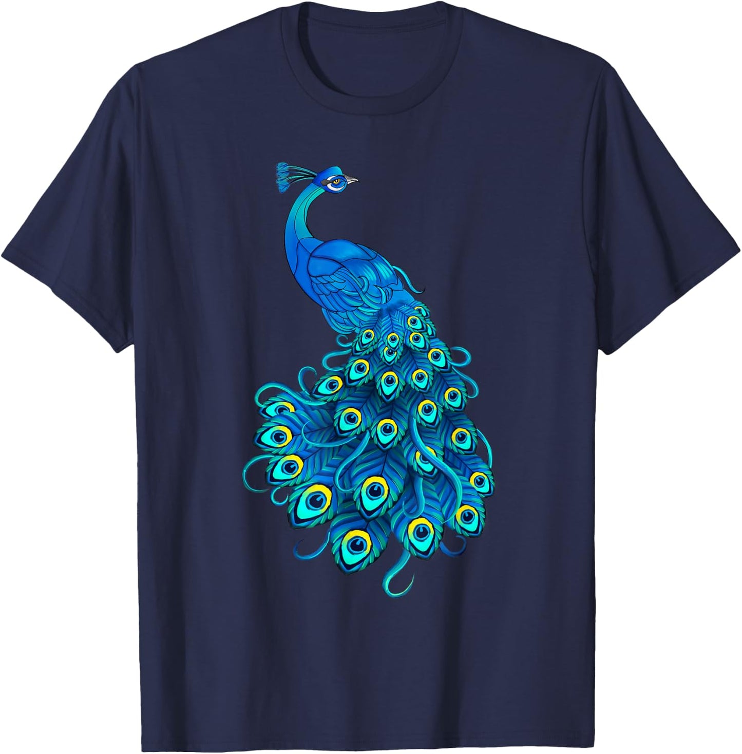 Blue Peacock Print Teal Feathers Bird Lover Men Women Gifts T-Shirt - T-Shirt | Navy