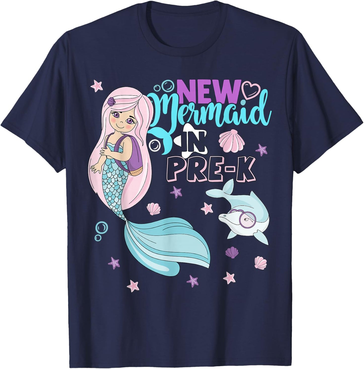 Pre k Here I Come First Day Of Prek Preschool Mermaid Girls T-Shirt - T-Shirt | Navy