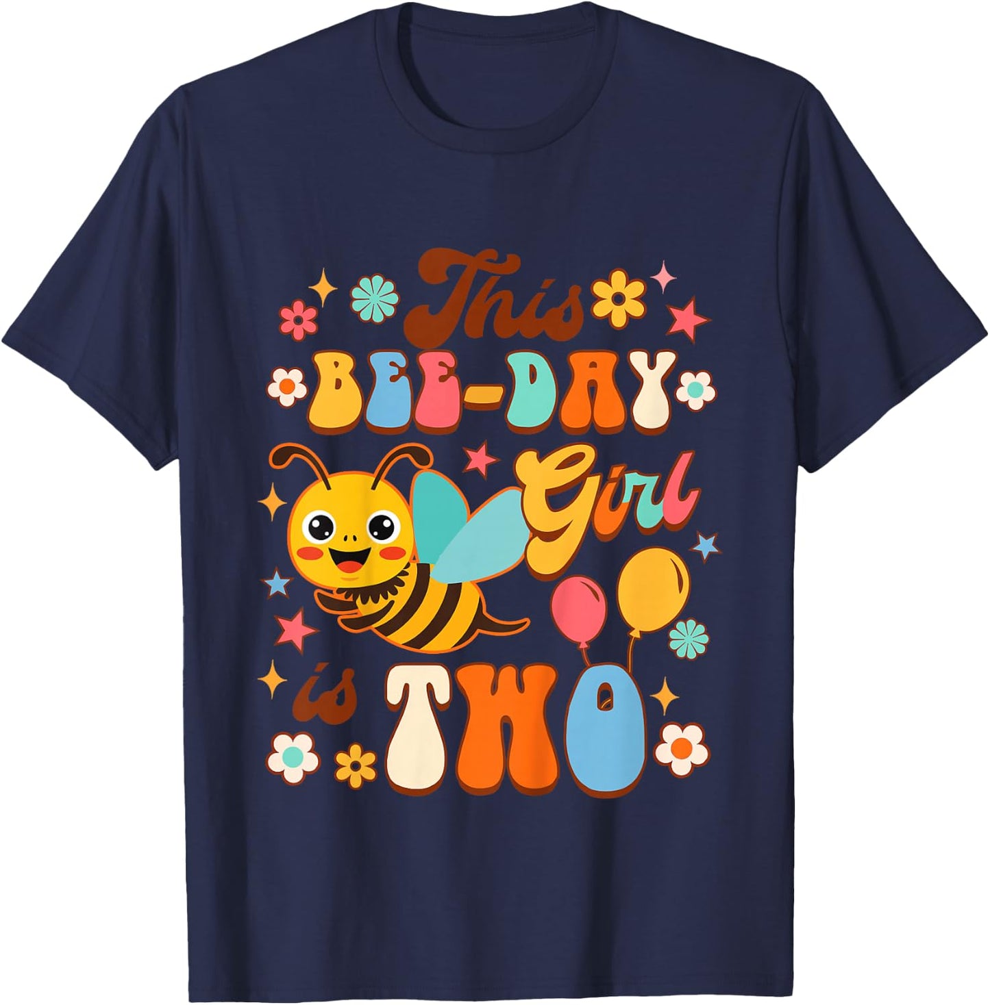Kids 2nd Birthday Girl Second Birthday This Bee-day Girl Is Two T-Shirt - T-Shirt | Navy