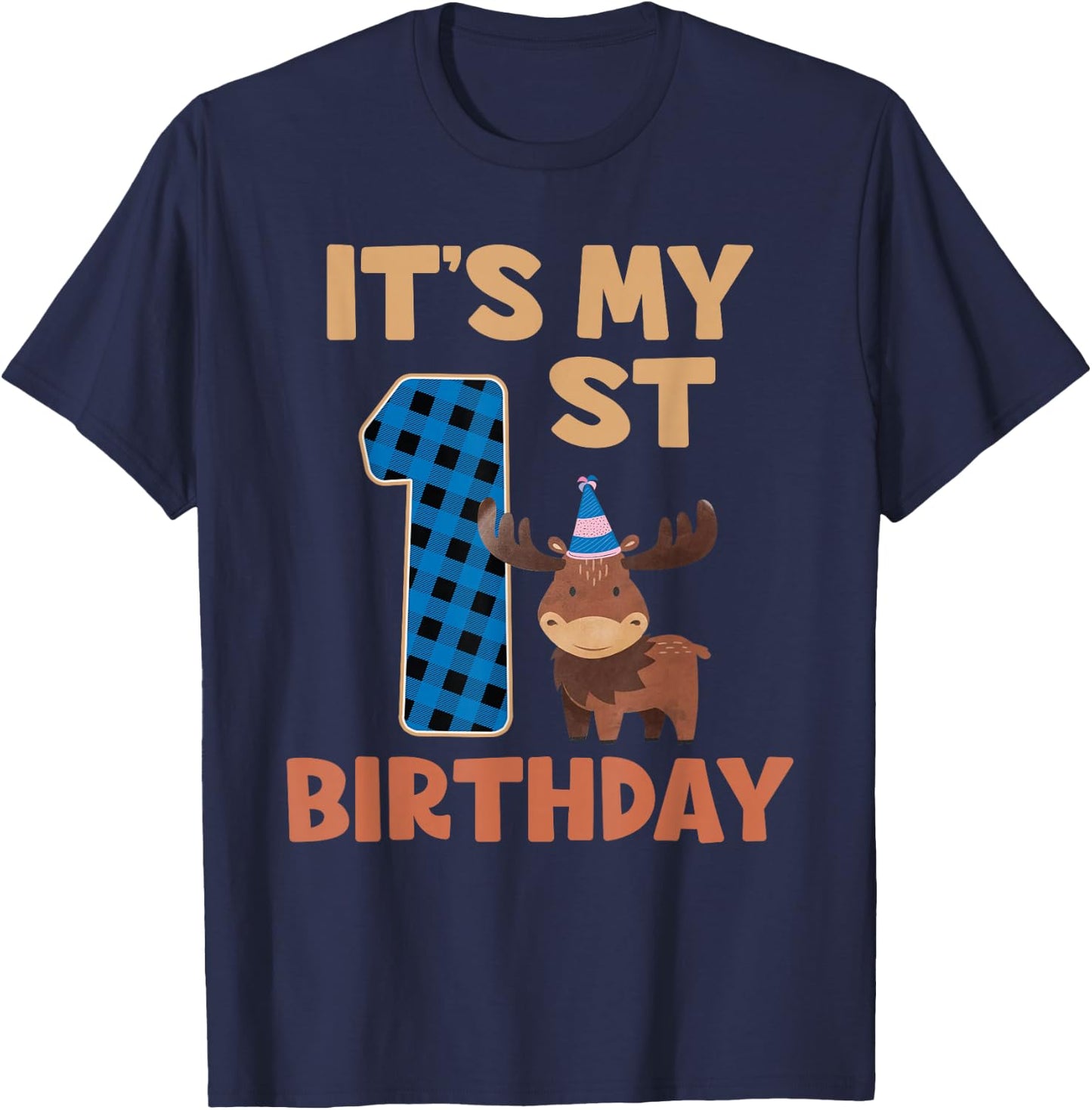 It's My 1st Birthday Cute Baby Moose 1 Year Old Boy T-Shirt - T-Shirt | Navy