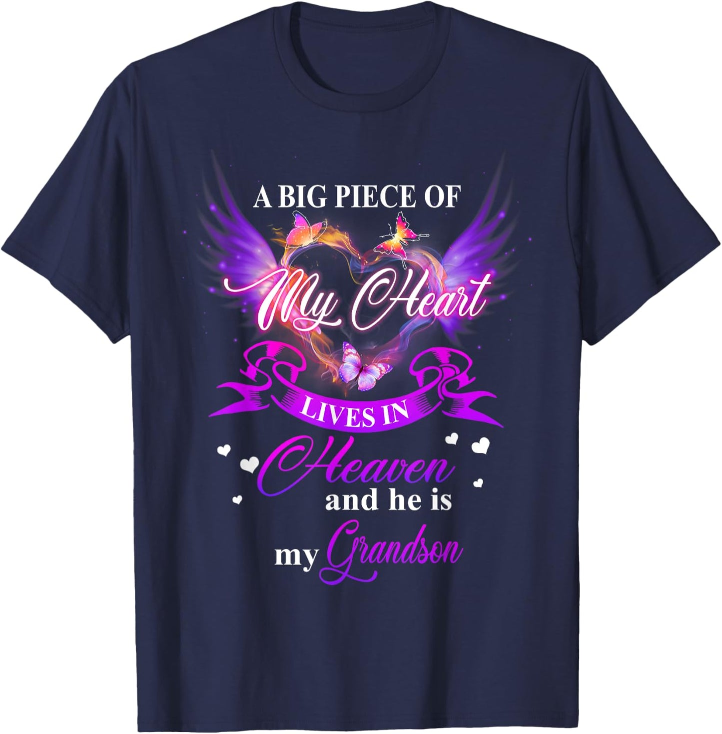 My Heart Lives In Heaven And He Is My Grandson Remember Love T-Shirt - T-Shirt | Navy