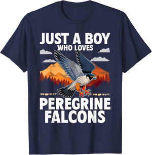 Just A Boy Who Loves Peregrine Falcons Birds T-Shirt - T-Shirt | Navy