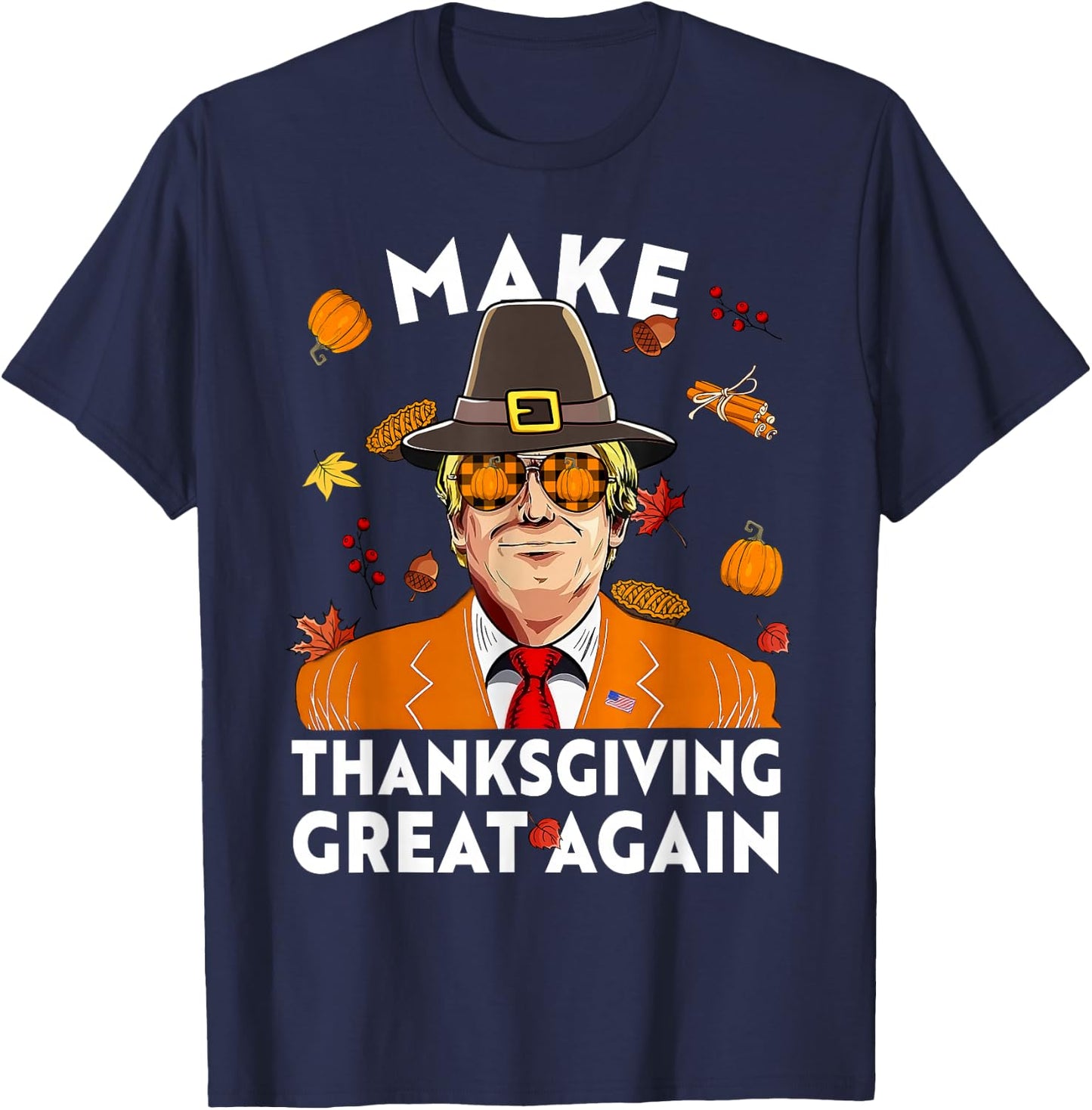 Make Thanksgiving Great Again Funny Trump Autumn Fall Leaves T-Shirt - T-Shirt | Navy