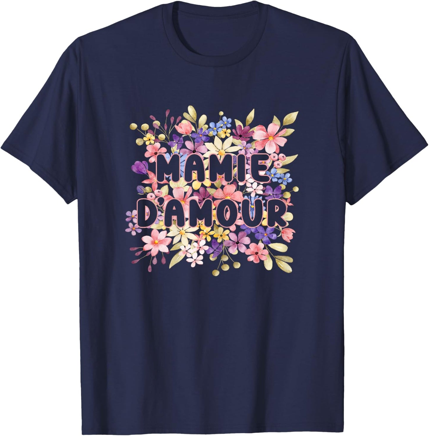 Grandma Love Flowers Gift Super Manny Grandma Day , Black, Female X-Small T-Shirt - T-Shirt | Navy