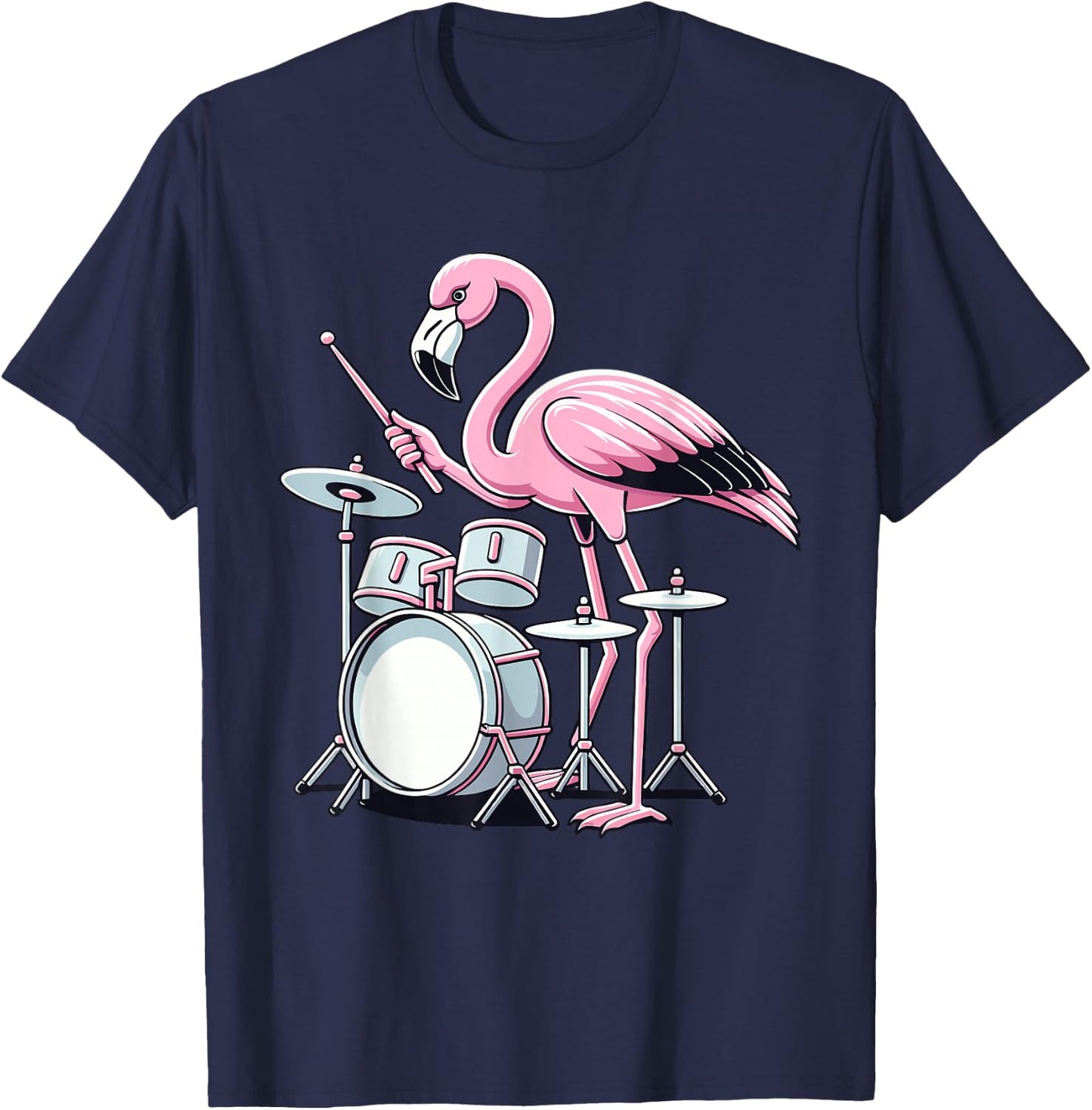 Drummer Flamingo Drumming Player Playing Drums Drumset T-Shirt - T-Shirt | Navy