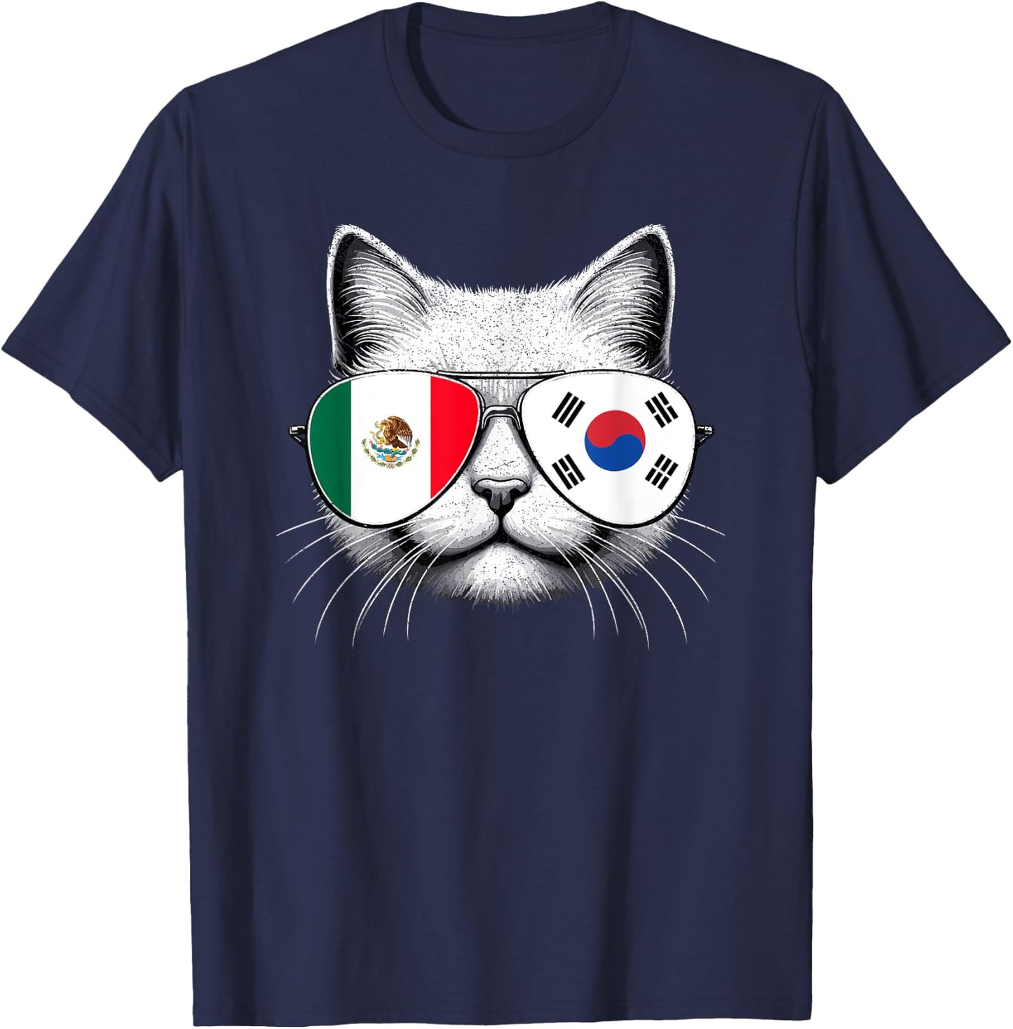 Mexican Korean Flag Funny Cat Mexico South Korea T-Shirt - T-Shirt | Navy