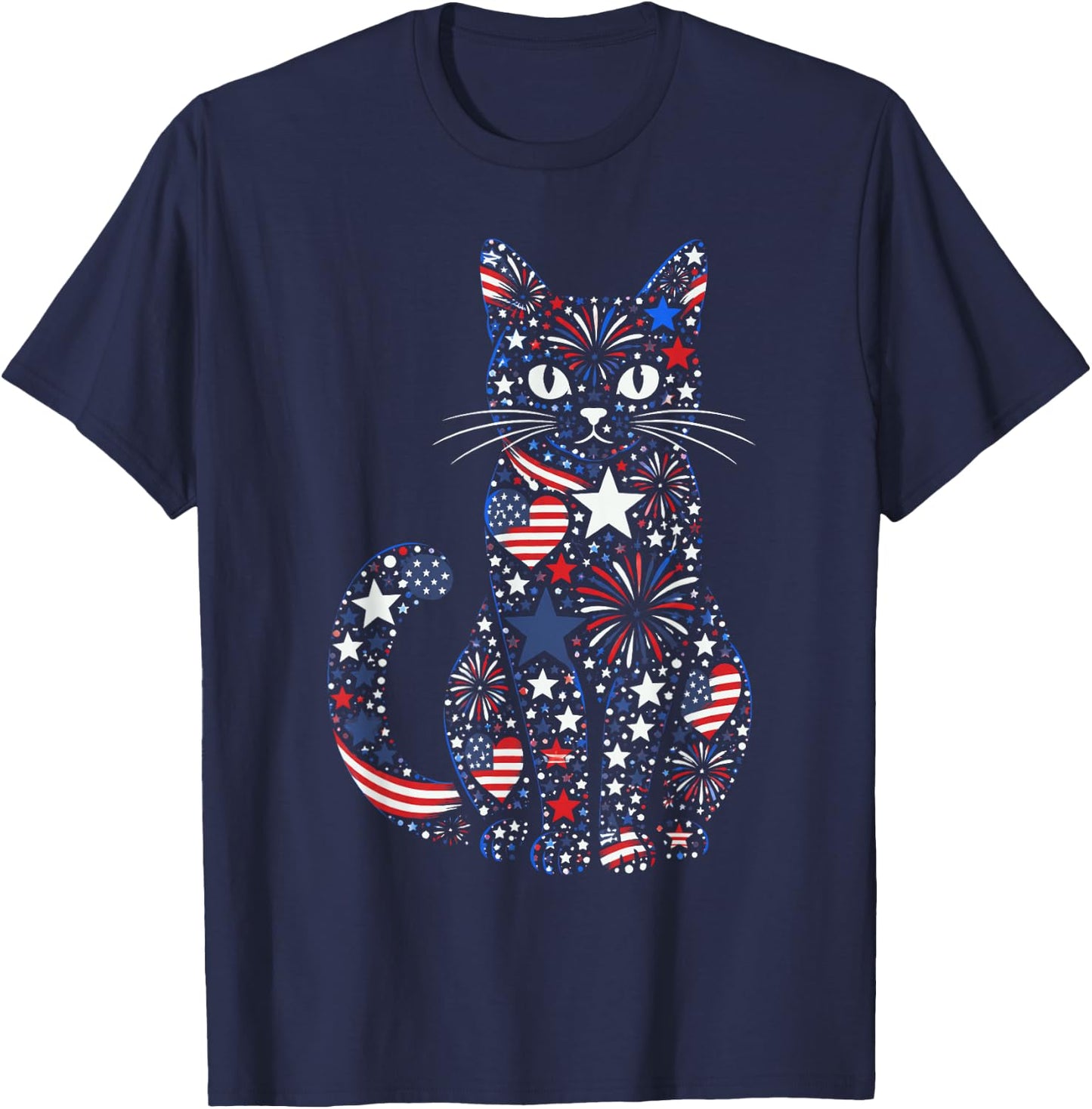 250th Anniversary USA 2026 American Flag Patriotic Cat T-Shirt - T-Shirt | Navy