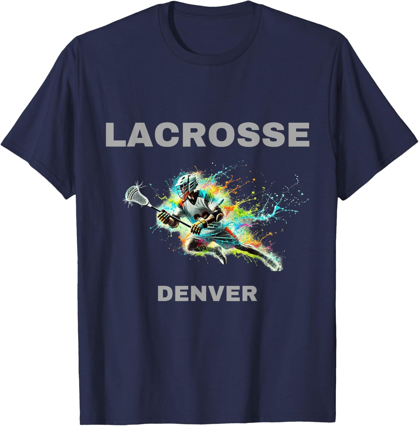 Colorful Lacrosse Player - Denver T-Shirt - T-Shirt | Navy