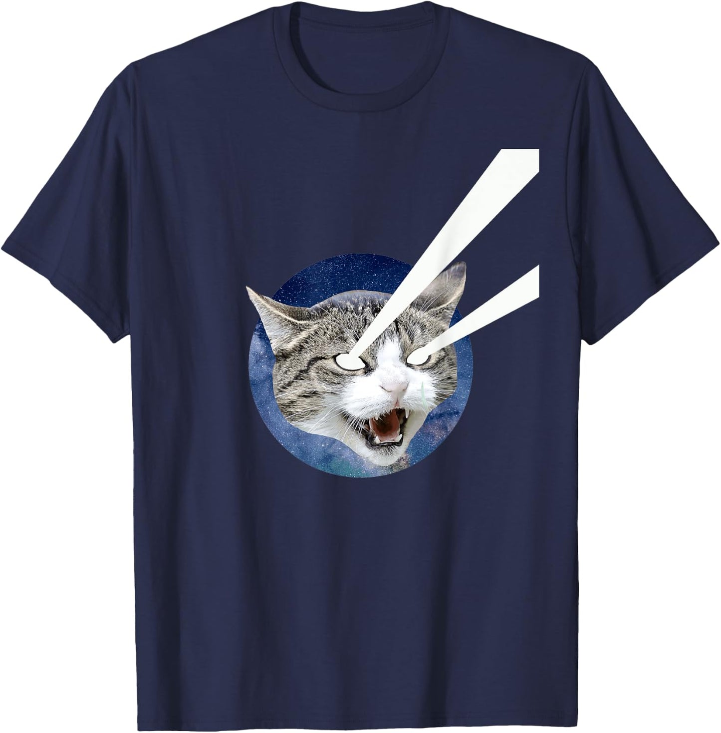 Space Cat Laser Beam Design Cat Lover Shirt Women Girls Kids T-Shirt - T-Shirt | Navy