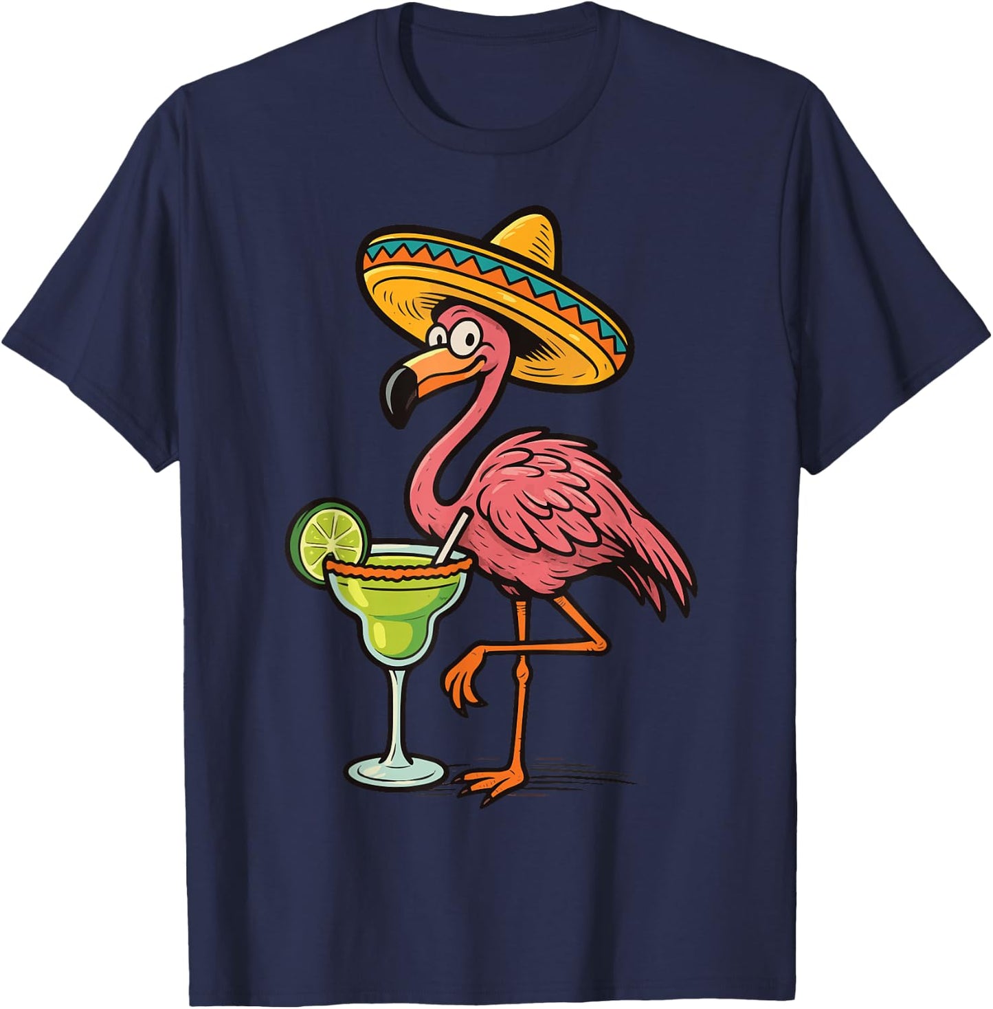 Flamingo Margarita Cinco De Mayo T-Shirt - T-Shirt | Navy