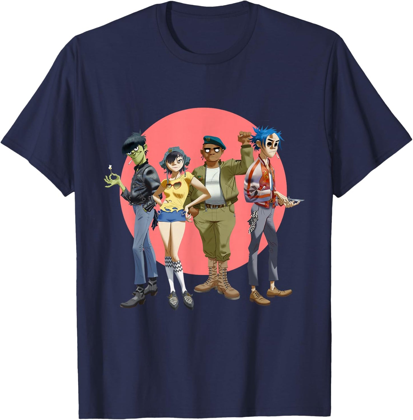 Gorillaz Group Circle Rise , black T-Shirt - T-Shirt | Navy