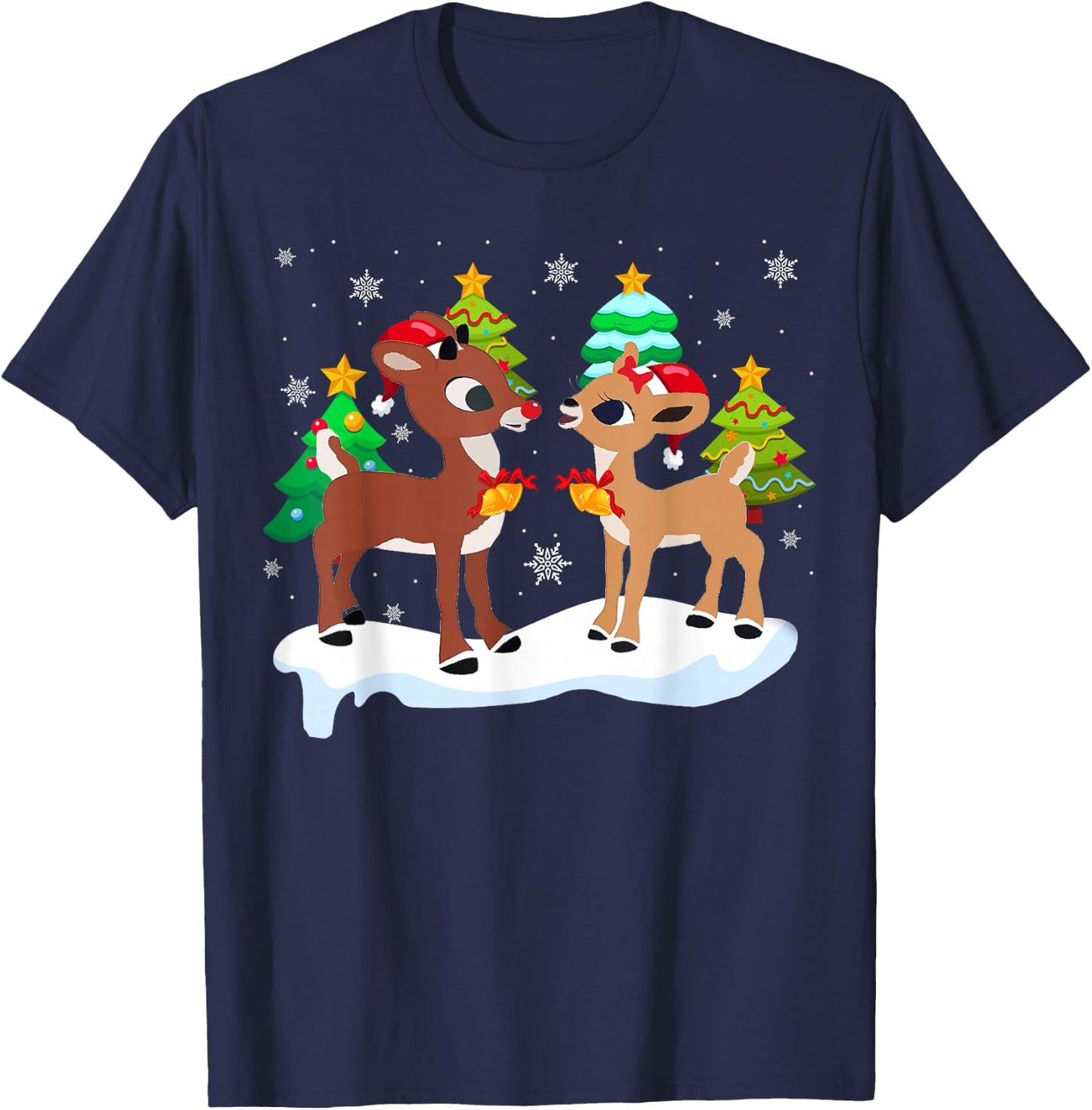Red Nose Reindeer and Clarice Christmas Tree Kids Girls T-Shirt - T-Shirt | Navy