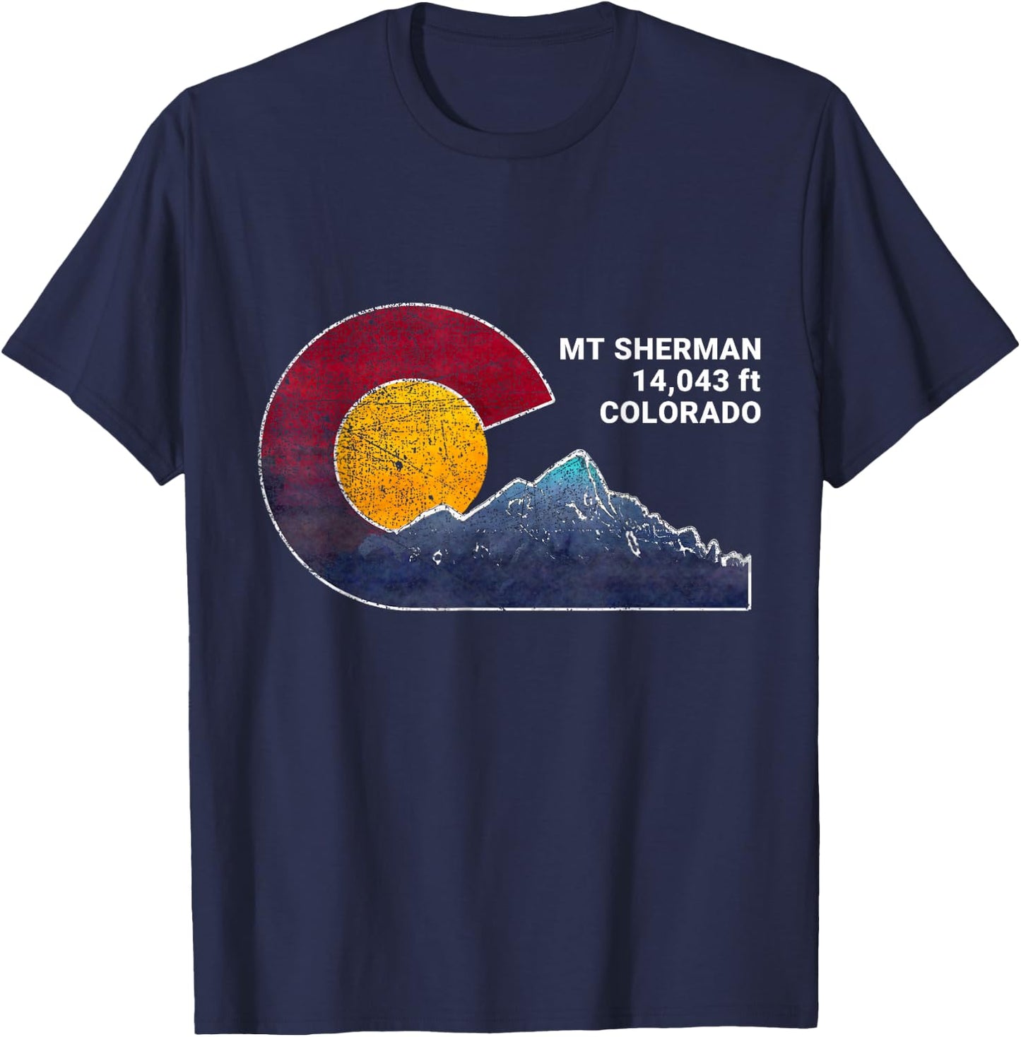 Mount Sherman Colorado Flag Inspired T-Shirt - T-Shirt | Navy