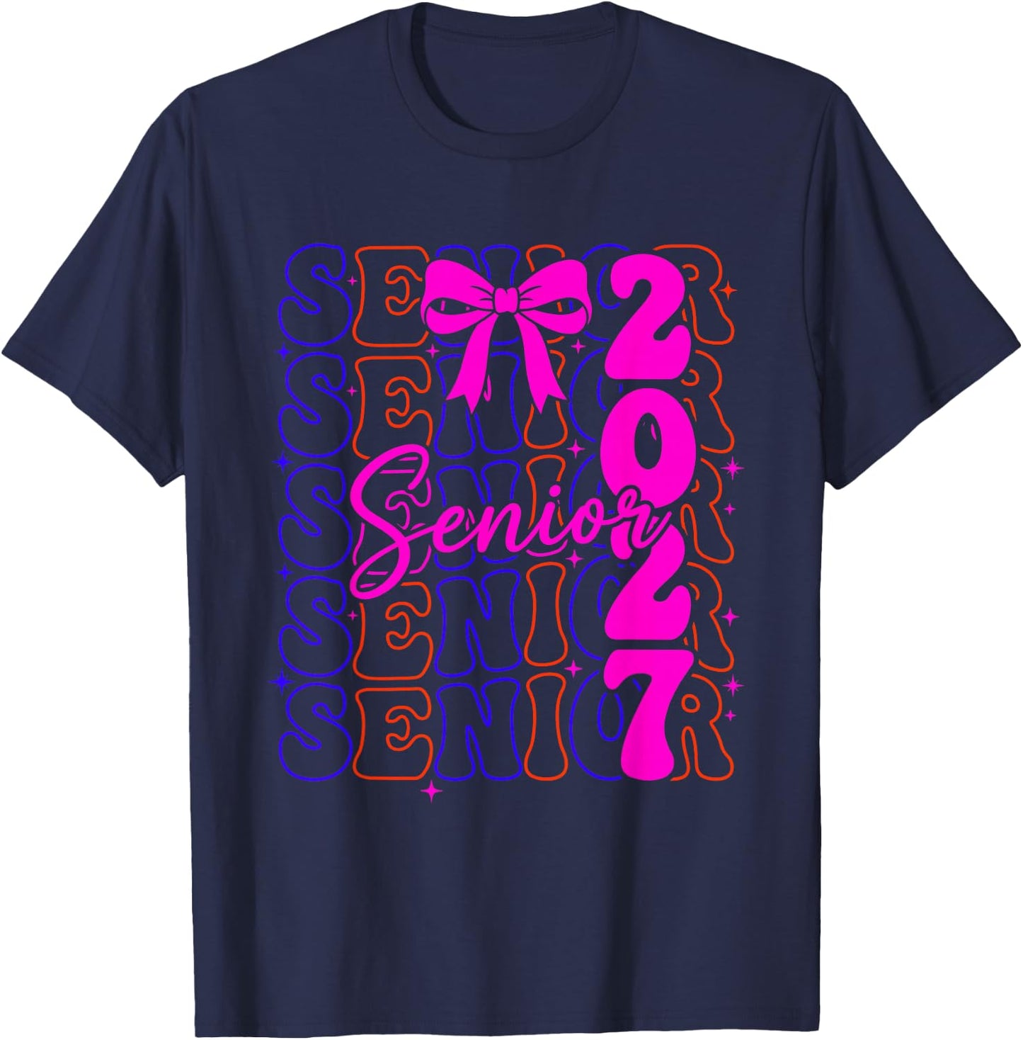 Senior Class of 2027 Coquette Bow Graduation T-Shirt - T-Shirt | Navy