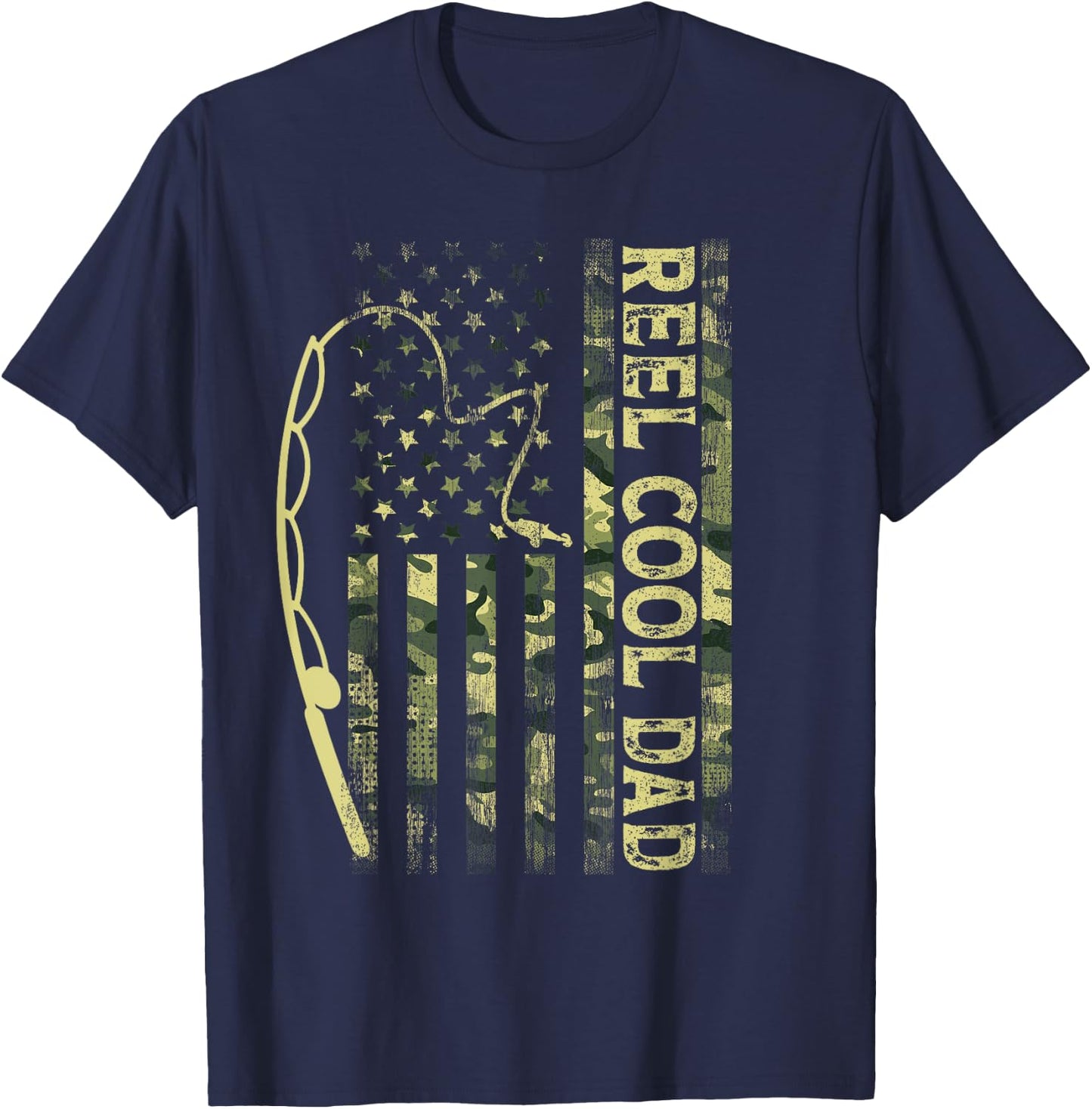 Reel Cool Dad Camouflage American Flag Father's Day Camo T-Shirt - T-Shirt | Navy