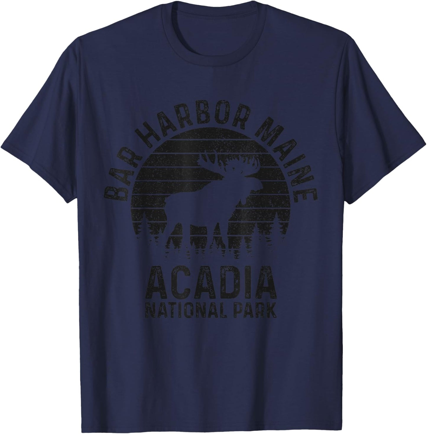 Bar Harbor Acadia National Park Maine Moose Vintage Souvenir T-Shirt - T-Shirt | Navy