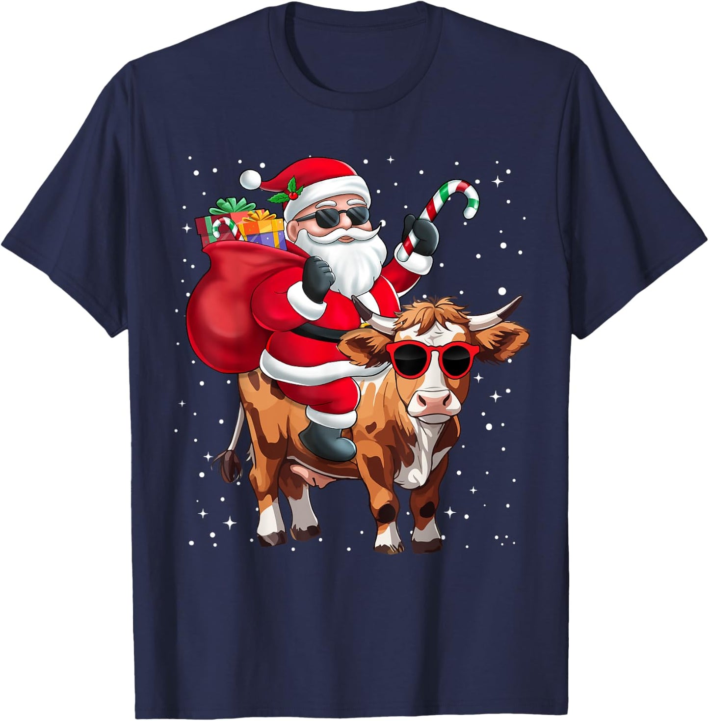 Santa Claus Riding A Cow Christmas Boy Girl Kids T-Shirt - T-Shirt | Navy