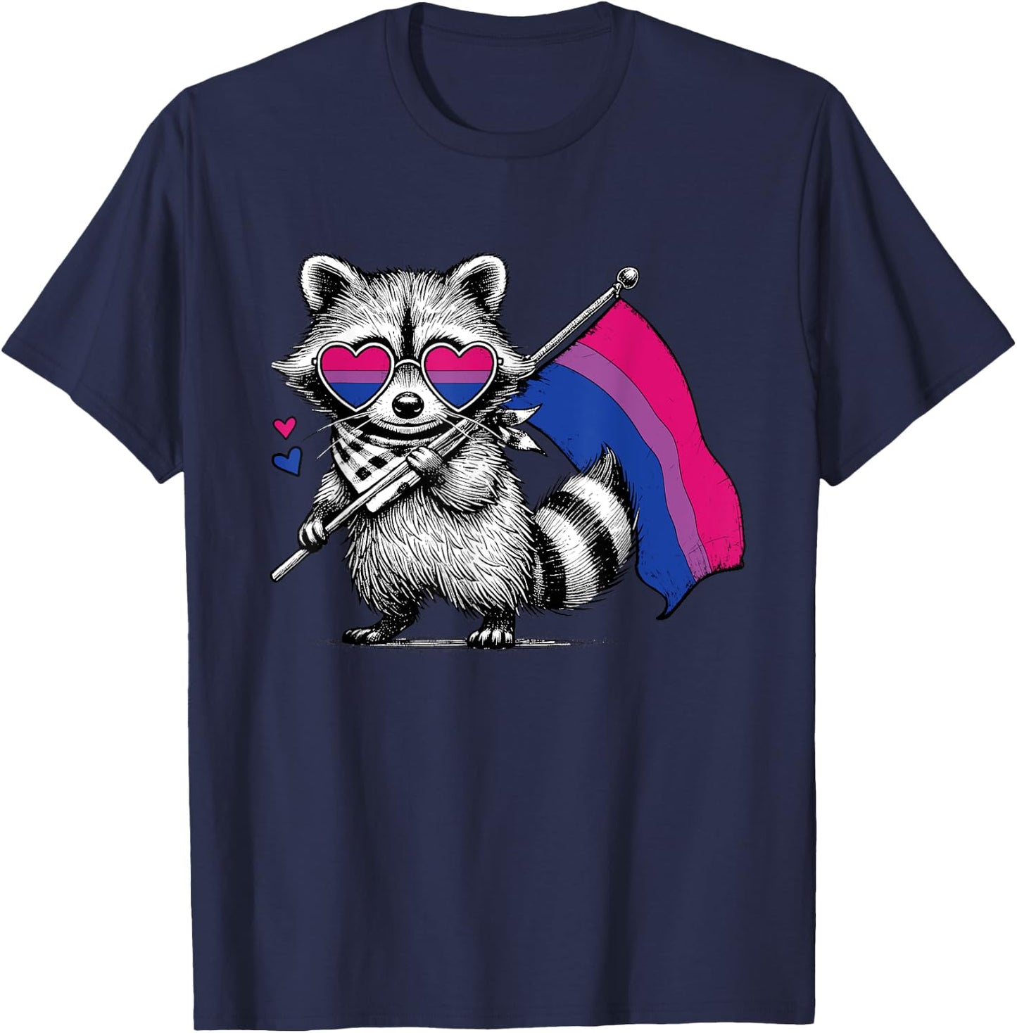 Funny Cute Raccoon Flag Bisexual Brainbow LGBT Pride Month T-Shirt - T-Shirt | Navy