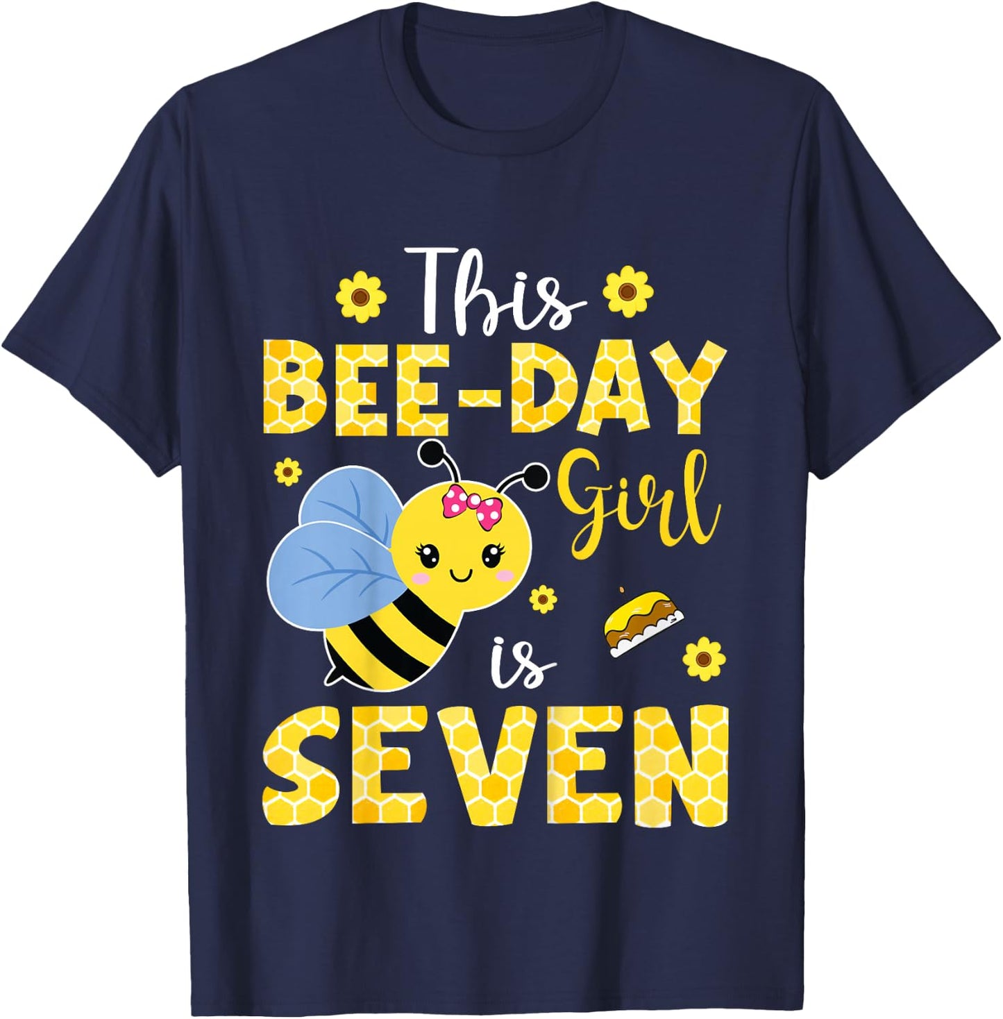 This Bee-Day Girl Is Seven 7 Years Old 7th Birthday Kids T-Shirt - T-Shirt | Navy