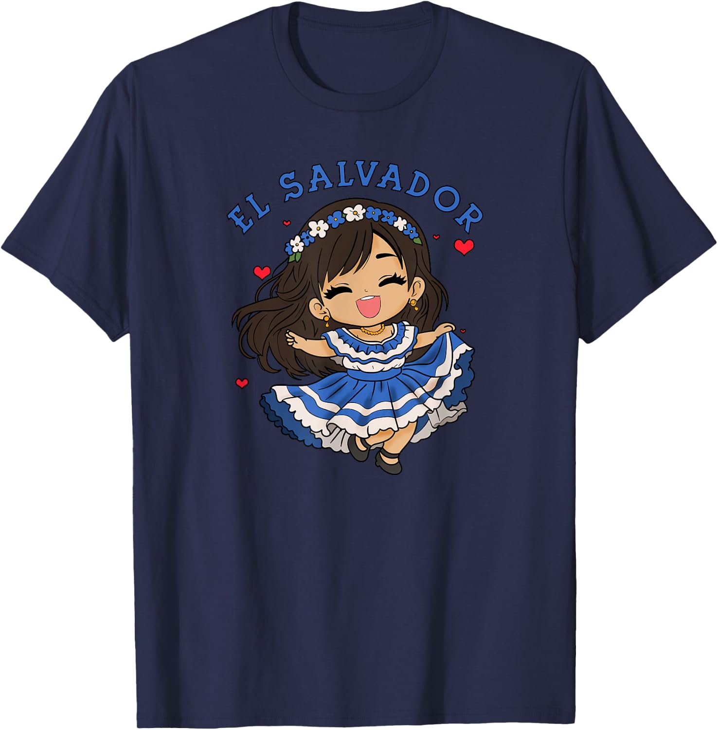 El Salvador Girl Salvadoran Woman Bicha Hearts T-Shirt - T-Shirt | Navy