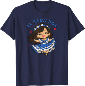 El Salvador Girl Salvadoran Woman Bicha Hearts T-Shirt - T-Shirt | Navy