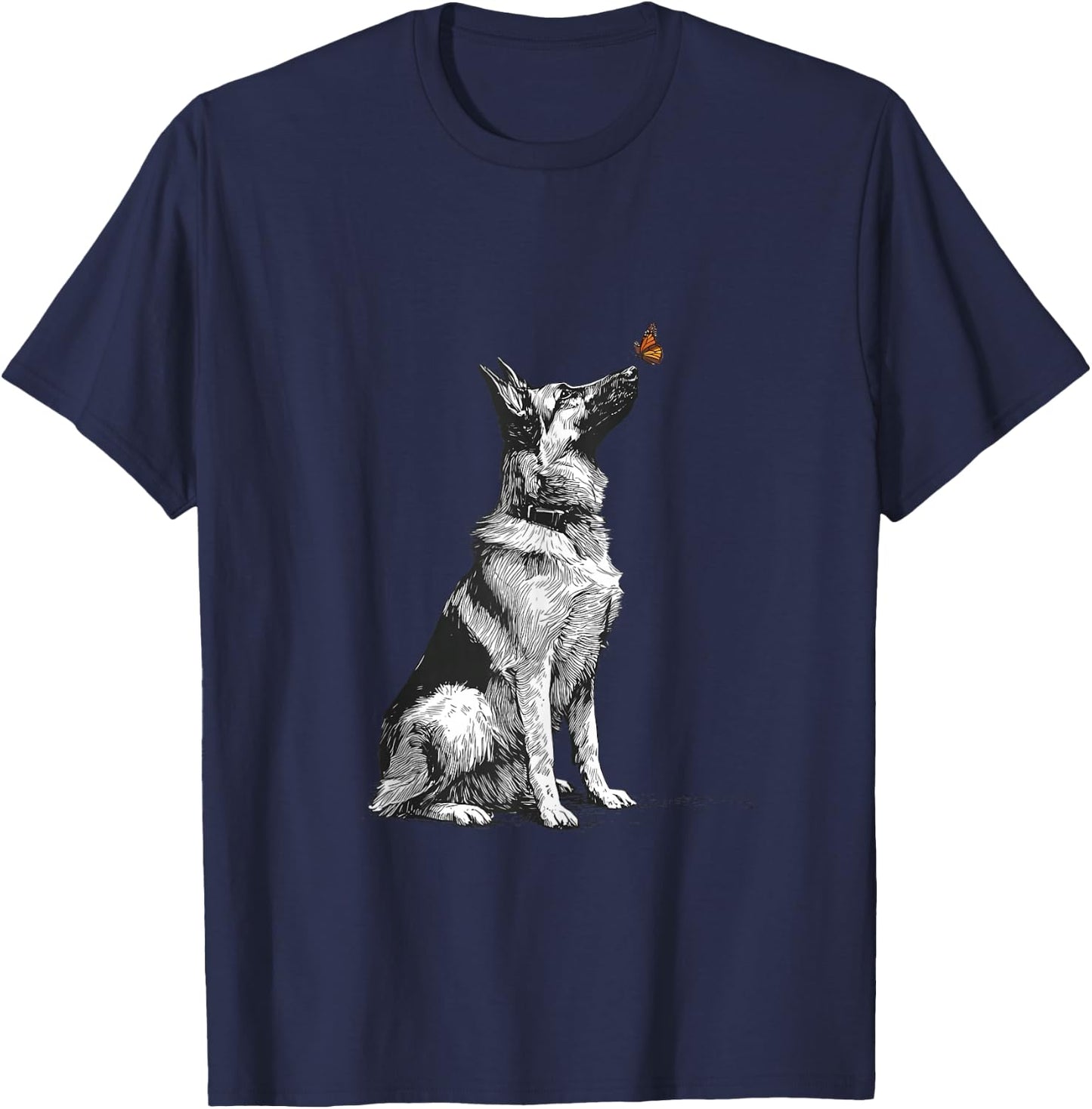 German Shepherd with Butterfly T-Shirt - T-Shirt | Navy
