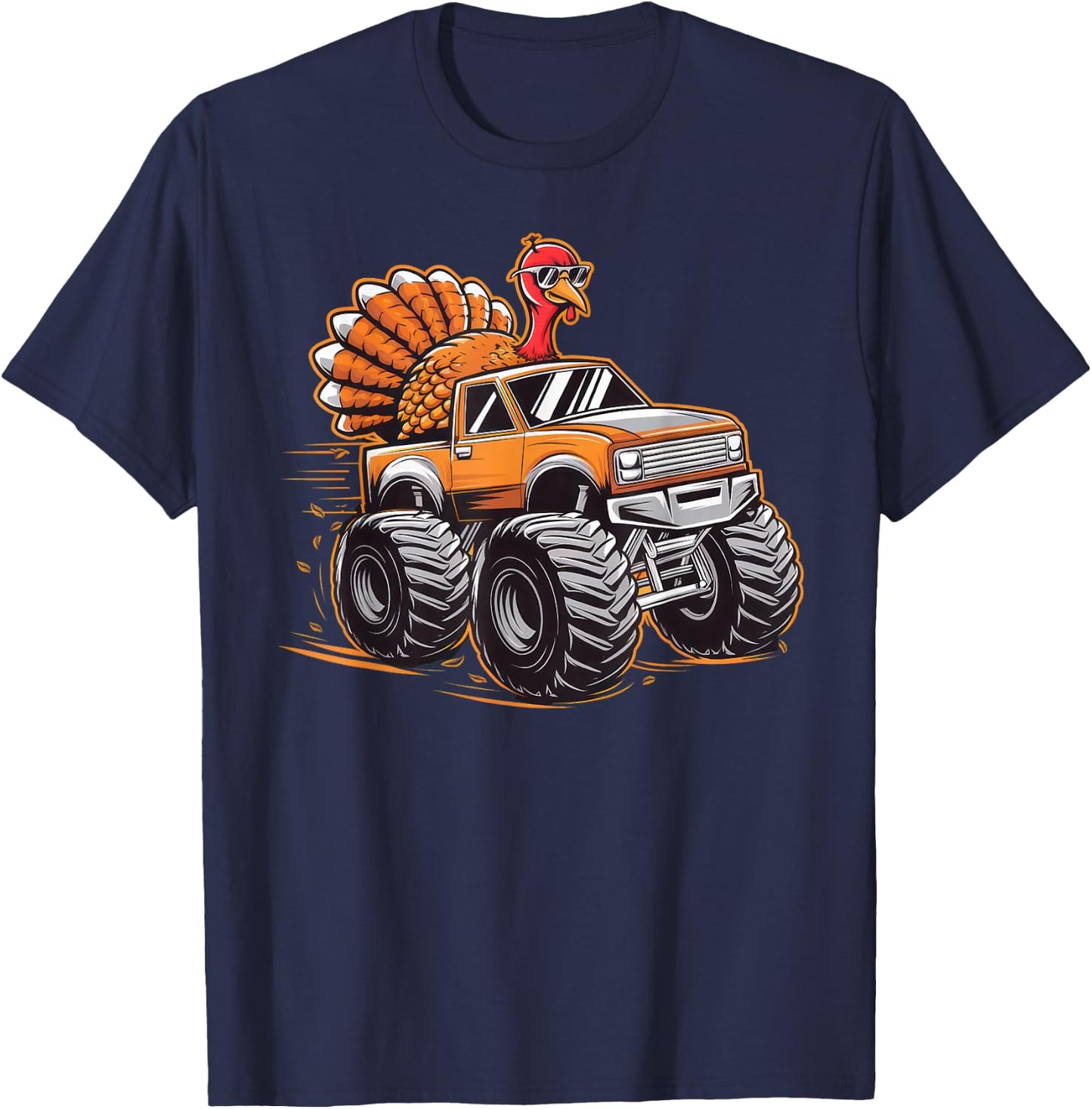 Monster Truck Thanksgiving Turkey Kids Boys Toddlers T-Shirt - T-Shirt | Navy