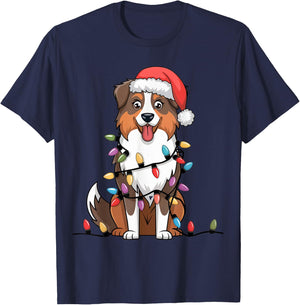 Australian Shepherd Christmas Lights Xmas Dogs Gifts T-Shirt - T-Shirt | Navy