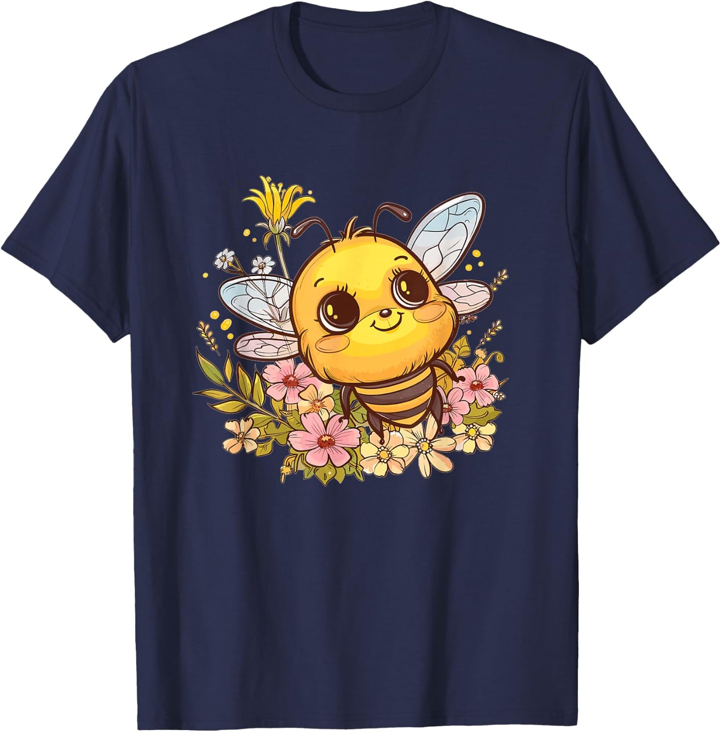 Cute Bee with Flowers I Kids Bee T-Shirt - T-Shirt | Navy